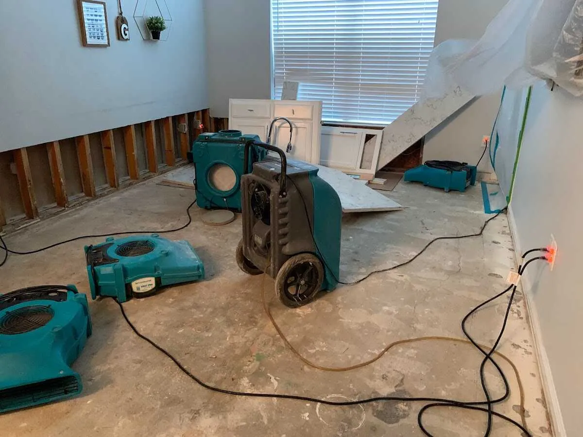 Dehumidifier in flood-cut room for Water Damage Restoration in Corvallis